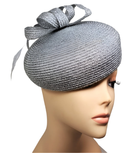 Straw Feather Beret Silver