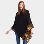 Leopard Trim Solid Poncho